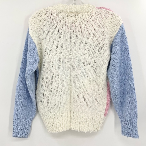 VTG Needles & Yarn Grannycore Knobby Chunky Knit Pastel Floral Crewneck Sweater - Picture 2 of 11